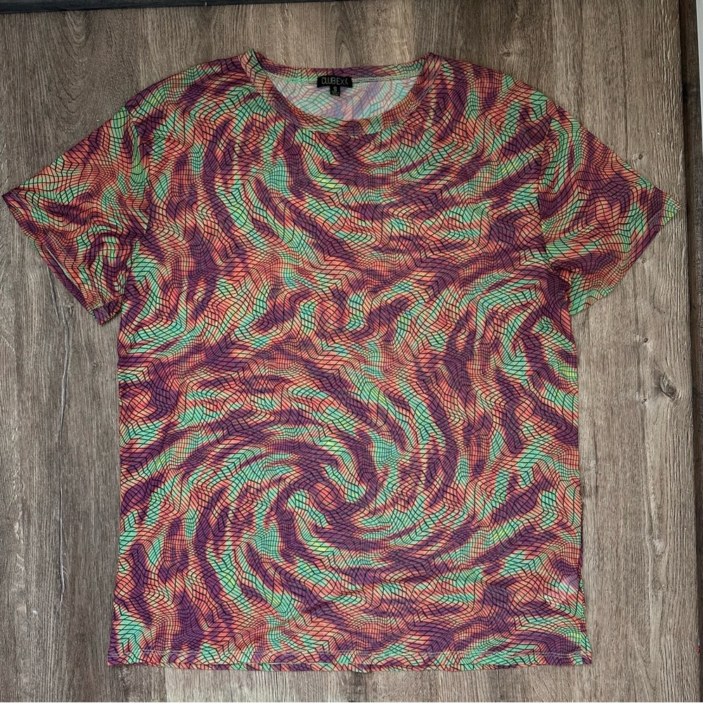 CLUB EXX Multicolor Swirl Print Short Sleeve Mesh Top
